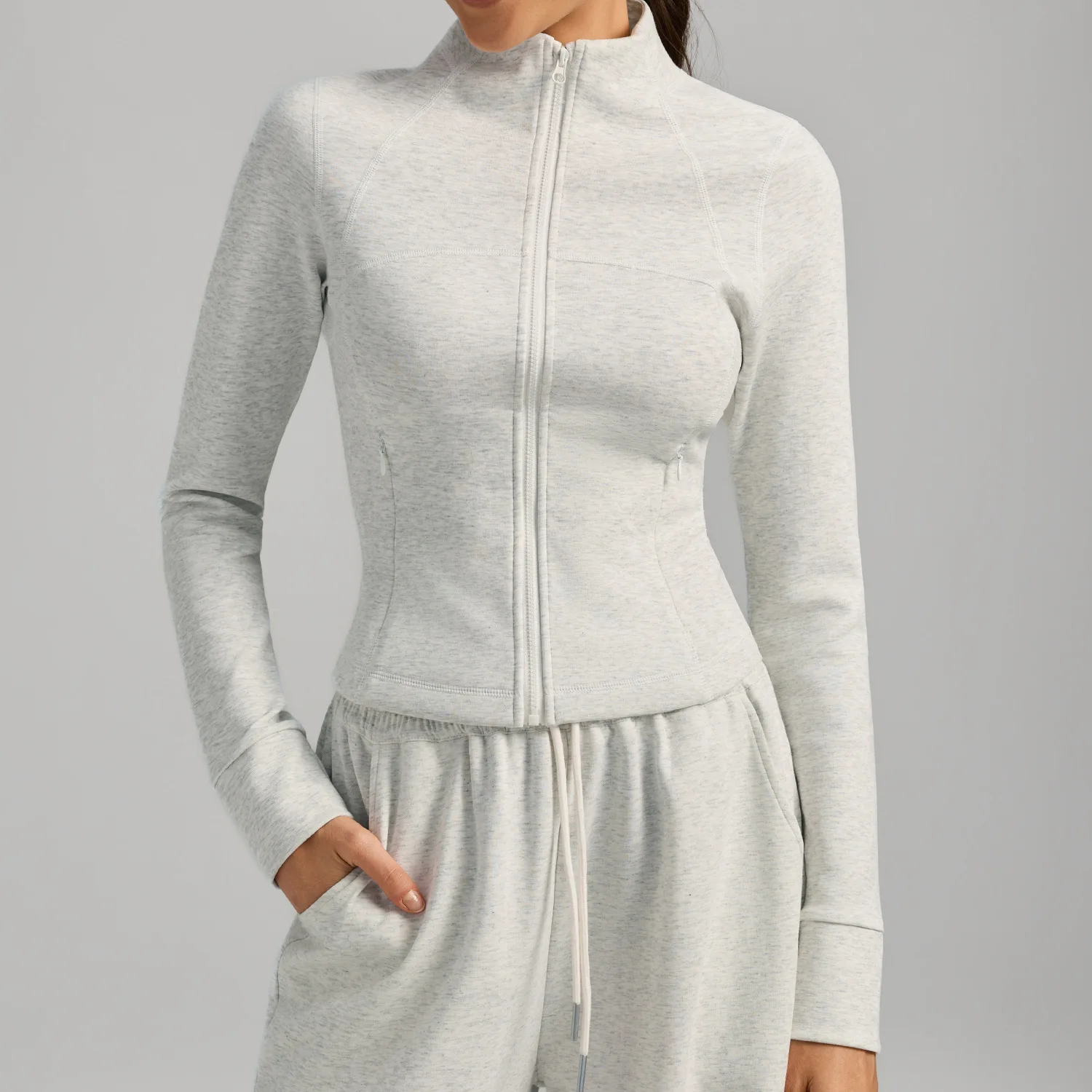 Women Autumn  Warm Yoga Jacket Slim Fit Stand Collar Windproof Long Sleeve Sports Fitness Coat Ladies Workout Training Outerwear