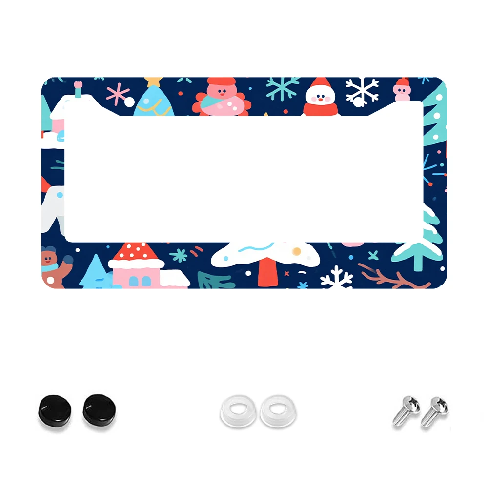 

1 шт., синий красочный узор снеговика, 2 отверстия, рамка номерного знака, алюминиевый материал, 6x12 дюймов, с набором винтов, забавный мультяшный автомобиль, декабрь