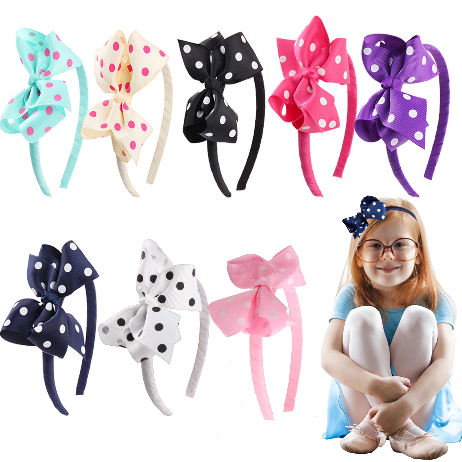 New Children's Hair Accessories Polka Dot Bow Hair Band Super Cute little princess Hairpin Party Dress Up Hair Band Headband