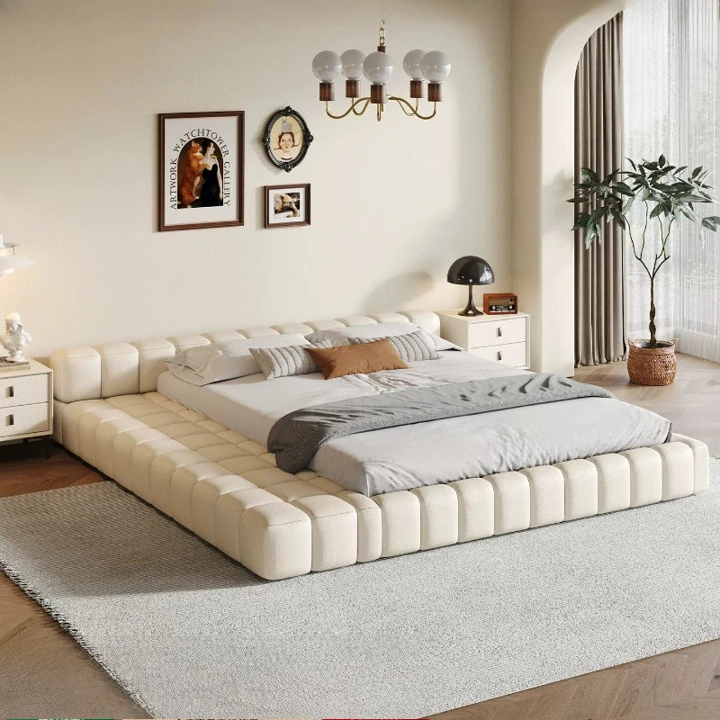 Cream Style Tatami 180x200cm Bed Frame Modern Bedroom Fabric Headboard Double Bed Storage Twin Cama Box Casal Home Furniture