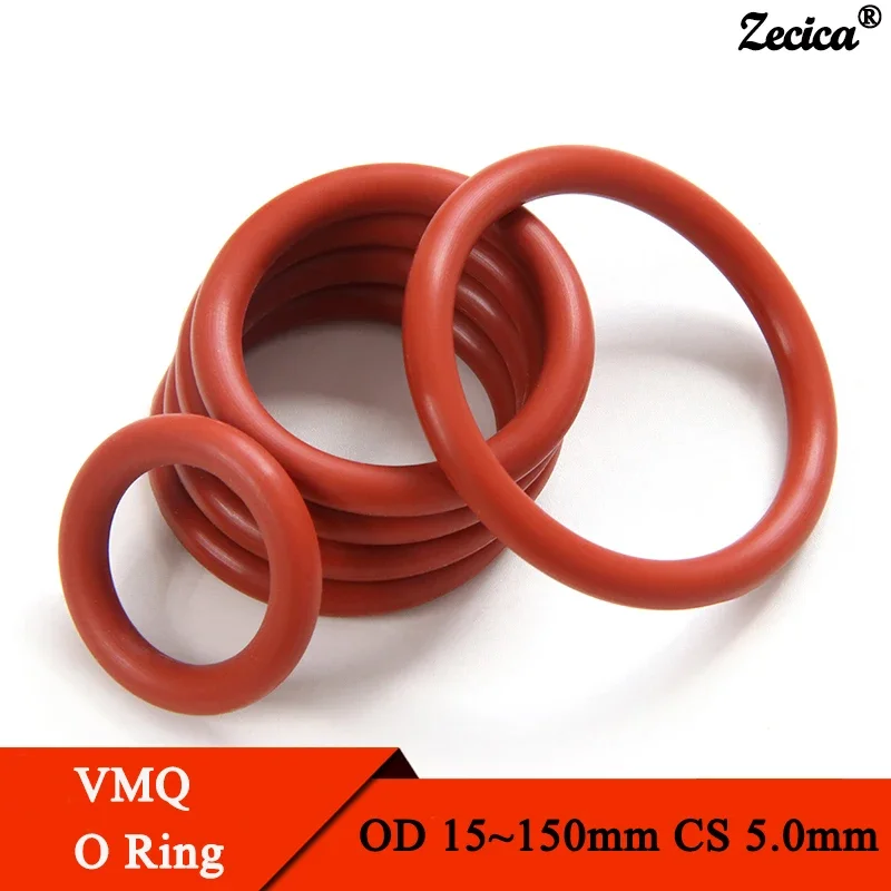 

10pcs Food Grade VMQ O Ring Gasket CS 5mm OD 15 ~ 150mm Waterproof Washer Round O Shape Rubber Silicone Ring Red