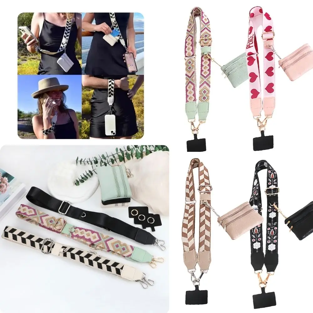 Adjustable Crossbody Cell Phone Lanyard Neckband Strap Rope With Coin Purse Anti-Lost Lanyards With Clip Detachable Bag Handles