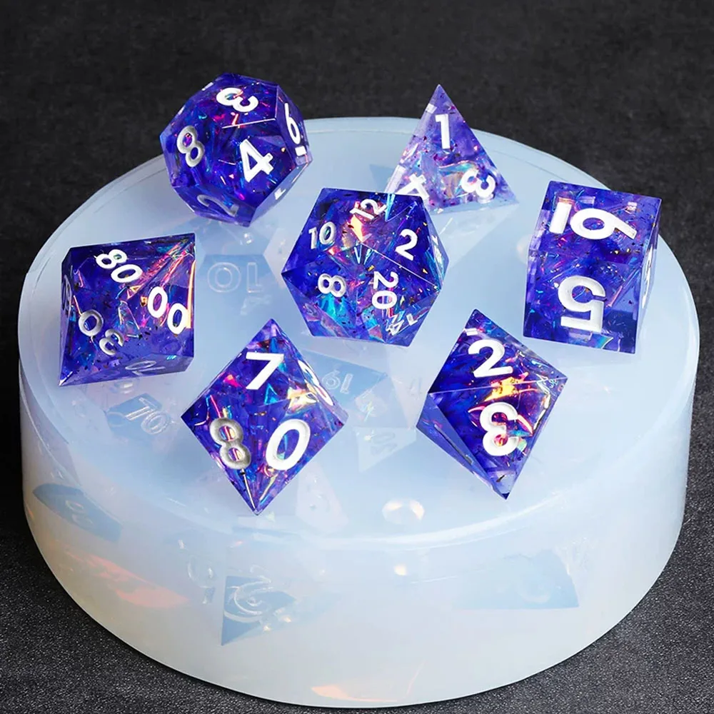 7pcs Sharp Polyhedral Dice Resin Silicone Mold Dice Casting Mould For Role Play Color Toy Board Game Running Group Play