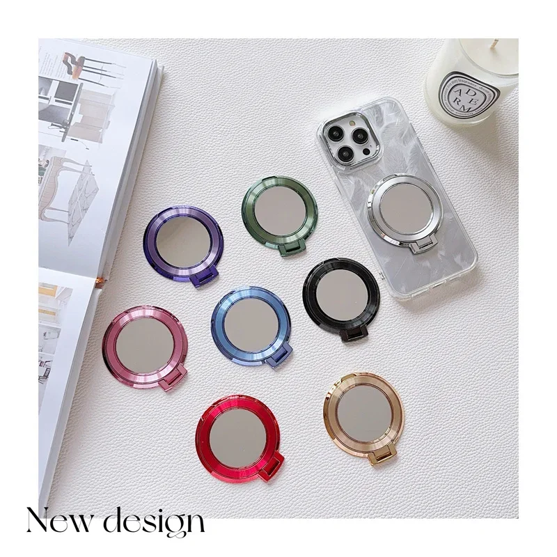 Luxury Grain Mirror Ring Holder Phone for IPhone 16 15 14 13 Pro Max Magnetic Finger Creative Bracket Stand Griptok Accessory