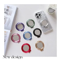 Luxury Grain Mirror Ring Holder Phone for IPhone 16 15 14 13 Pro Max Magnetic Finger Creative Bracket Stand Griptok Accessory