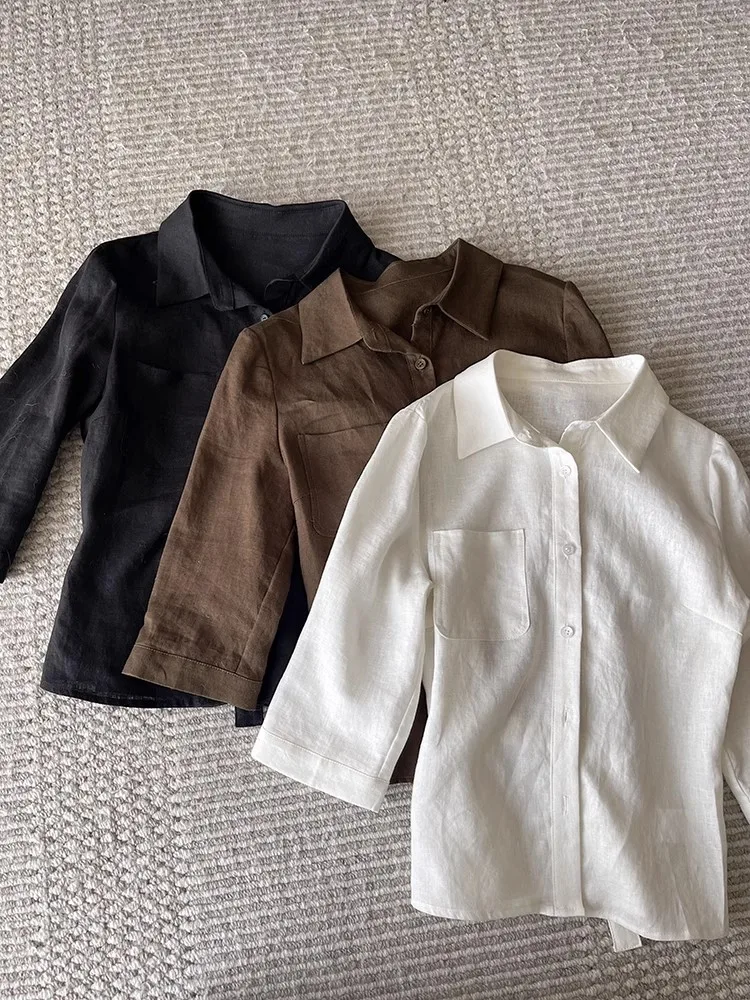 

Женский топ из жатого льна с завышенной талией, повседневный, стандартный крой, летняя новинка