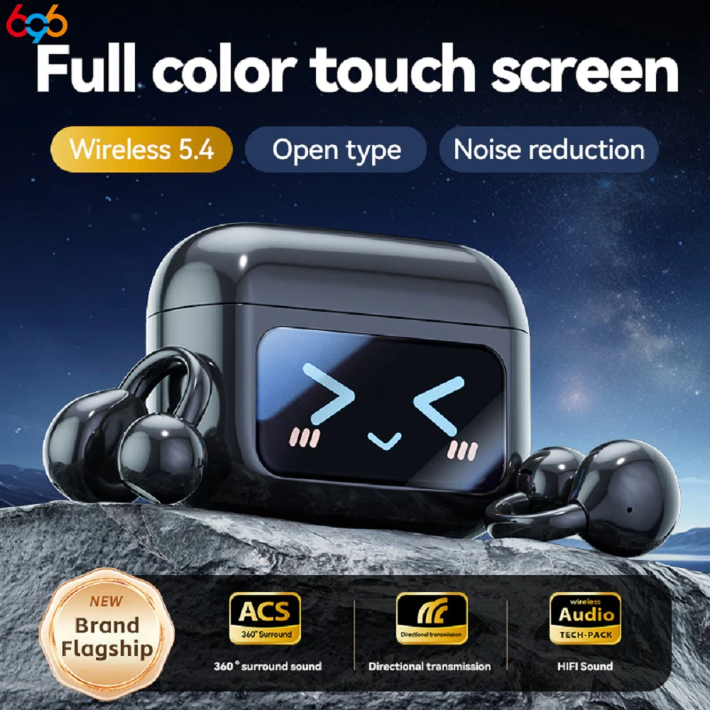 LED 스크린 손실 방지 헤드폰 무선 블루투스 이어폰 오픈 이어 후크 이어 버드 ENC 이어 클립 HIFI 사운드로 AI 소음 감소