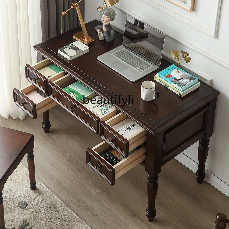 American solid wood desk and chair student writing home study computer desk writing desk