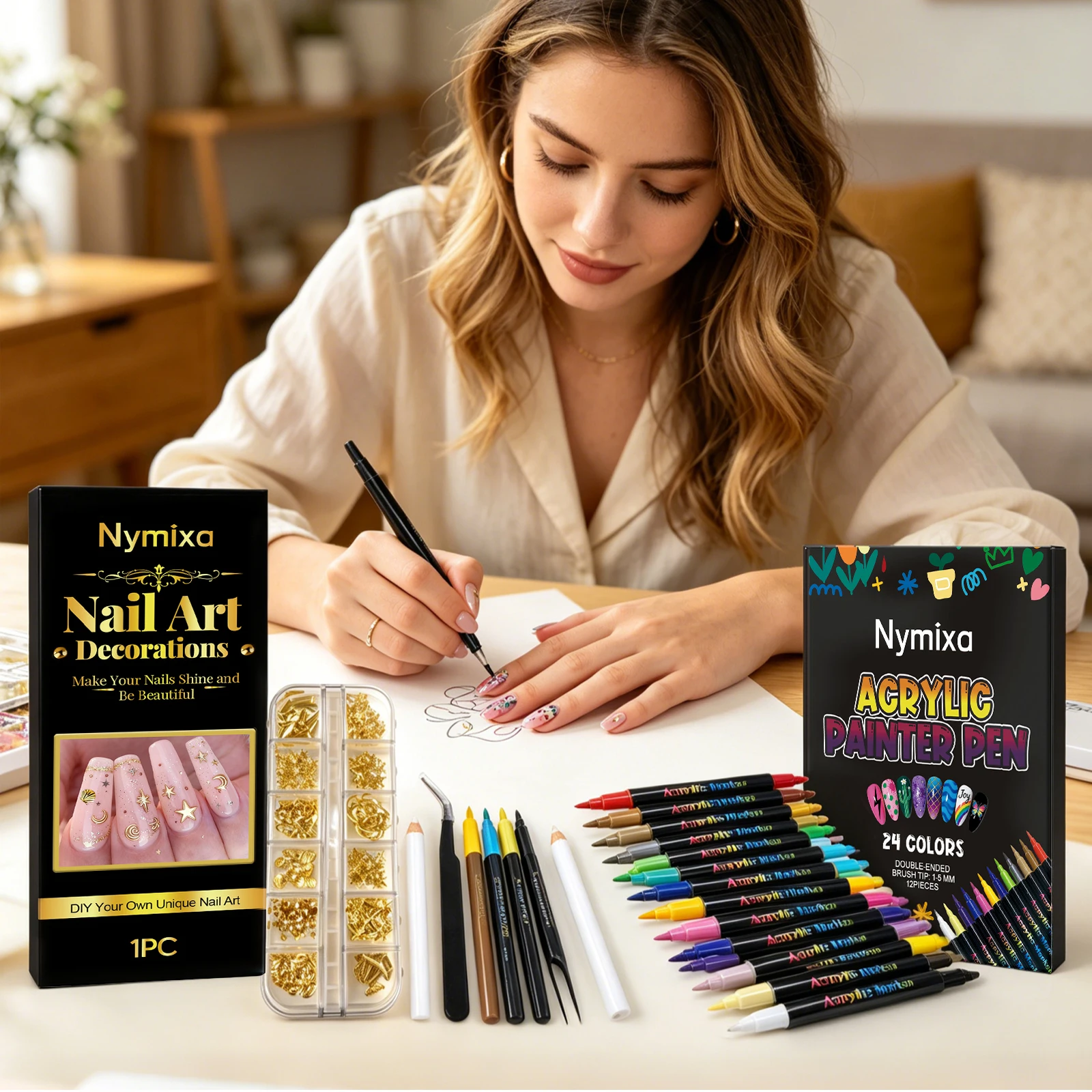 

DIY Nail Art Decorations Kit Draw Delicate Art Designs Add Shiny Lasting Color Full Set Nail Art Tool Home DIY Manicure Design