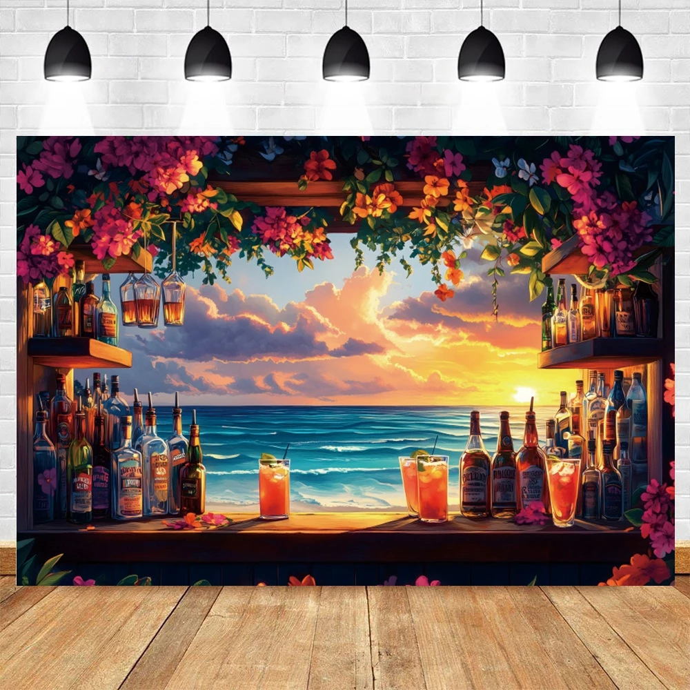 Summer Seaside Holiday Party Decor Backdrop Sunset Sand Coconut Tree Flower Floral Birthday Decoration Photography Background