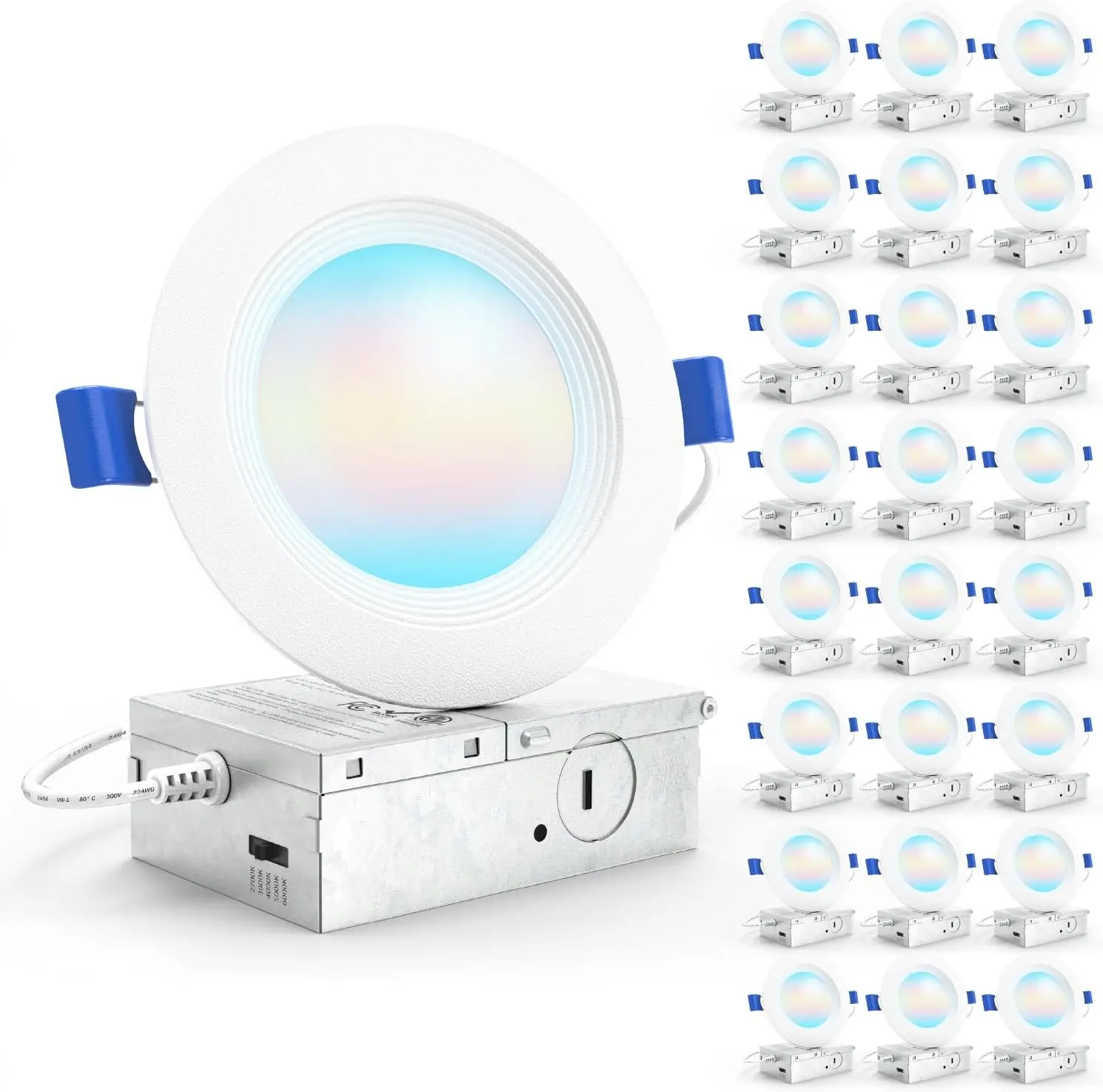 

Светодиодные встраиваемые светильники 4 дюйма, 24 шт., безкорпусные потолочные светильники с регулируемой цветовой температурой (CCT), с декоративной рамкой, 850 лм
