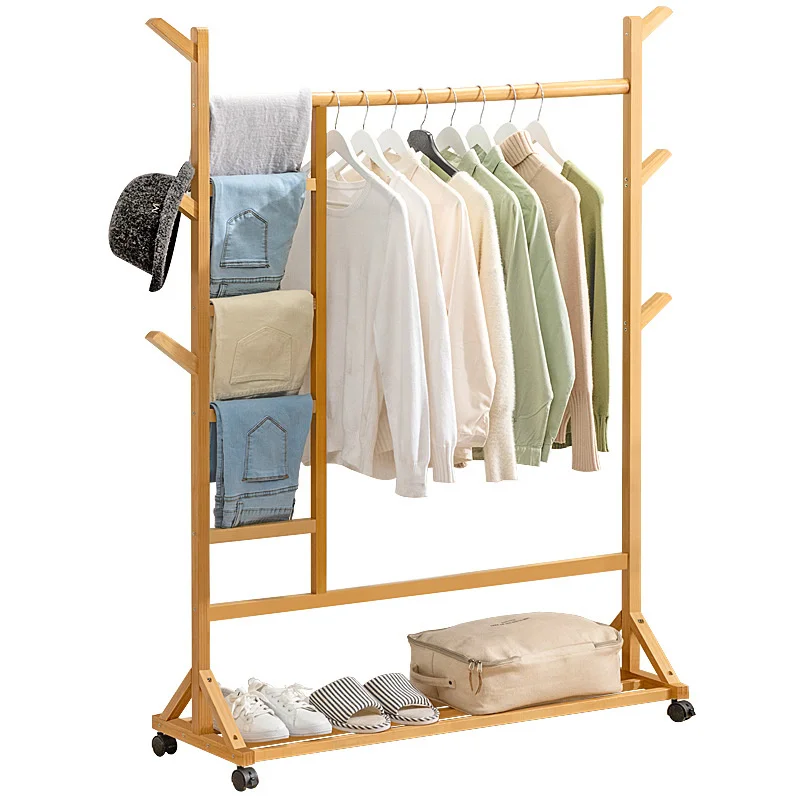 Creative Simple Clothes Rack Multifunctional Large Capacity Child Coat Rack with Universal Wheel Storage Shelves