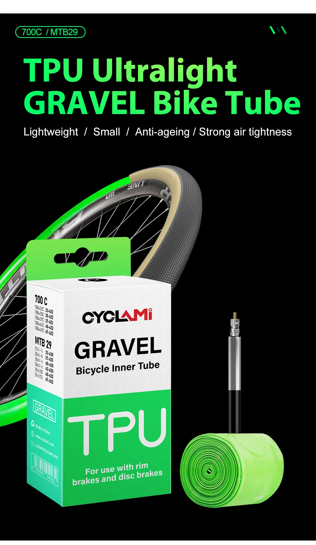 CYCLAMI Ultraleicht Rennrad MTB 29 Fahrrad TPU Innenrohr Reifen Französisch Ventil FV 45mm Für Gravel 700C 32C 35C 37C 40C 47C Super Licht – Detail 3