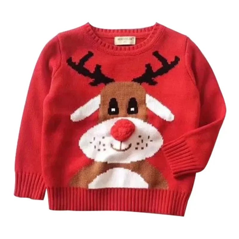 

New Year Kids Sweater Long Sleeved Cartoon Print Christmas Children Clothing Baby Girls Boys Knitted Pullover Tops Baby Sweater