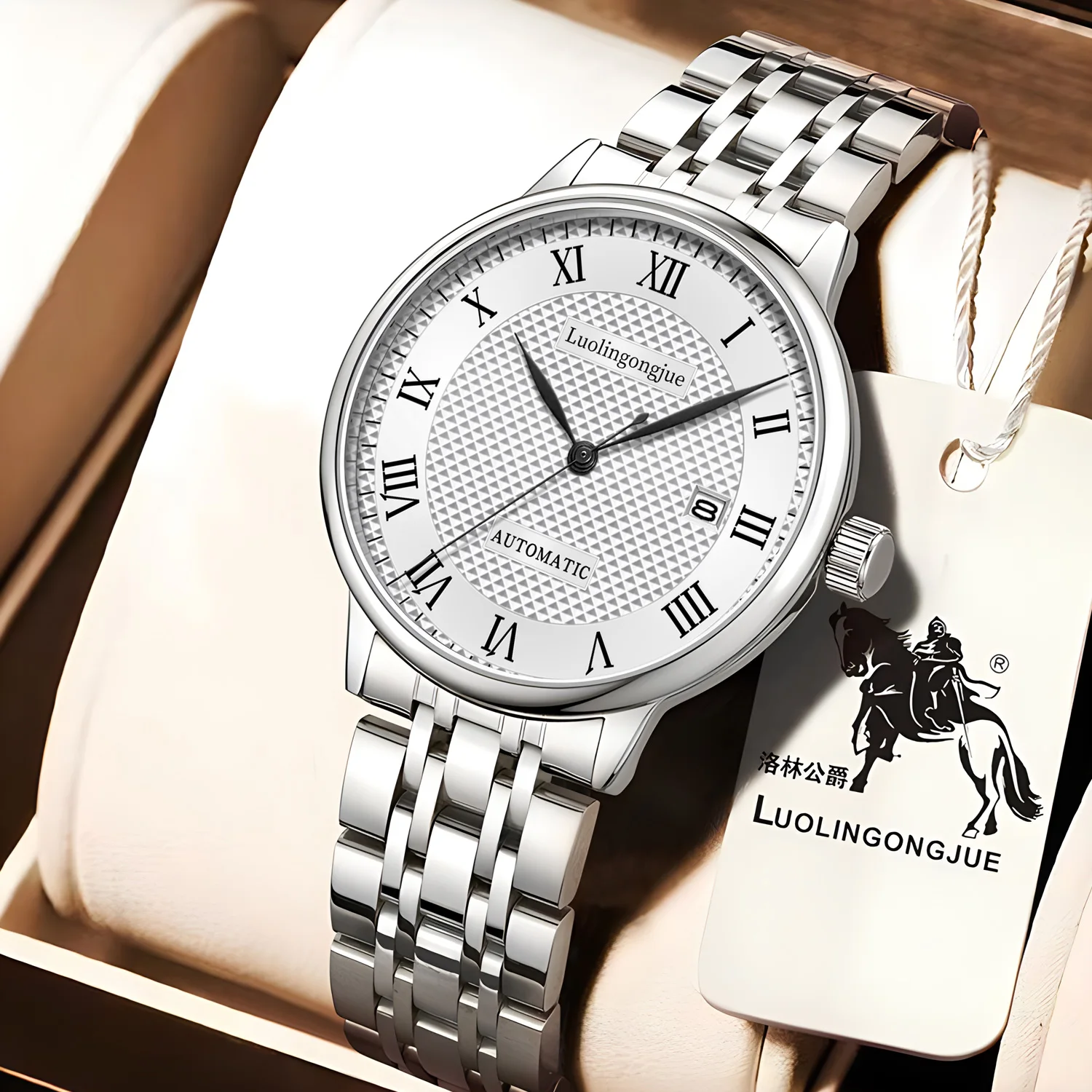 

New Le Locle Series Business Casual Men's Mechanical Watch, Automatic Winding, Skeleton Design, Stainless Steel Strap, Round Dial with Calendar Display, Fashionable Accessory Suitable for Business Casual Wear, Ideal Gift Choice Brand-Name Watch