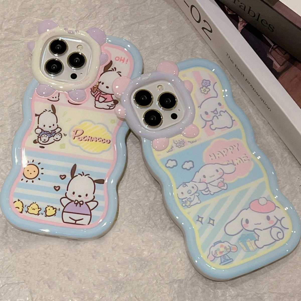 Cute Cinnamoroll Pochacco Phone Case for IPhone 16 15 14 13 12 11 7 8 6 XR XS plus Pro Max 3D Bow-knot Little Monster Lens Cover