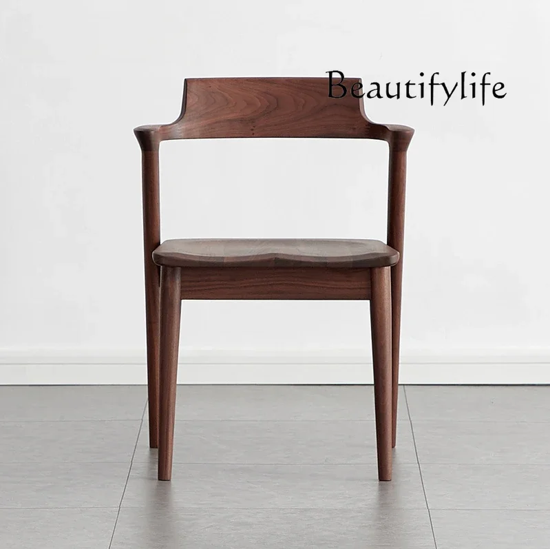 

muebles para hogar Nordic Minimalist Black Walnut Solid Wood Dining Chair Dining Room Leisure Chair Study Furniture