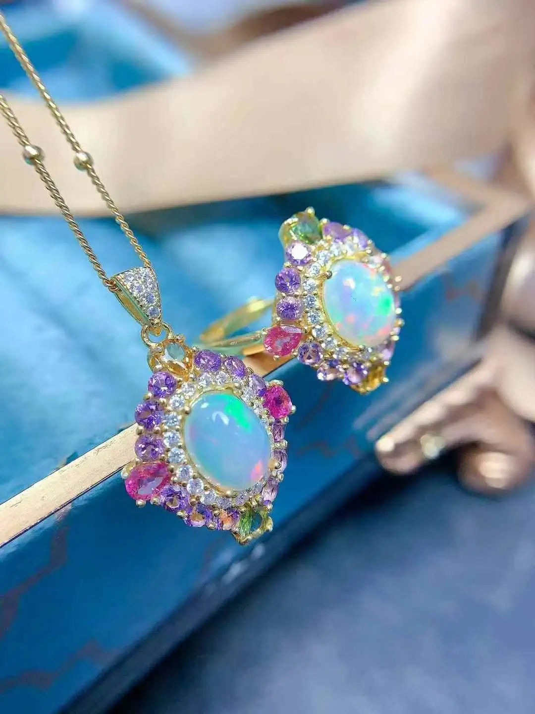 New Coming Opal Set 100% Opal jewelry set 100% Natural And Real Opal 925 sterling silver 1pc pendant,1pc ring