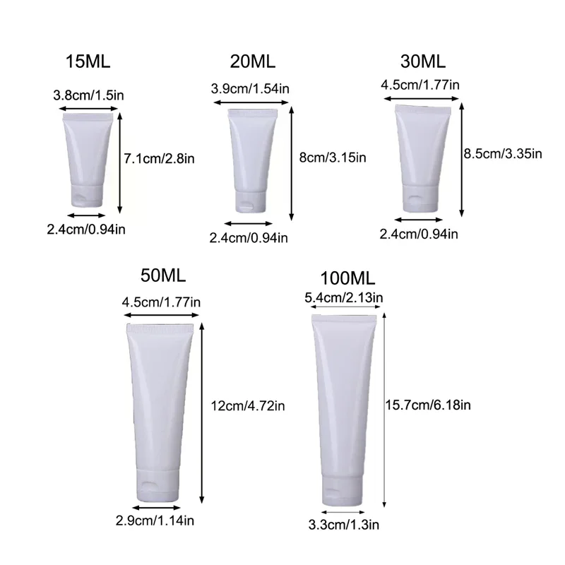 10 Uds 15/20/30/50/100ml blanco Flip Top loción rellenable vacía tubos para apretar viaje a prueba de fugas para crema de manos loción para el cuidado de la piel DIY