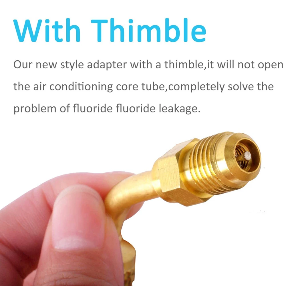 1Set R410a Charging Vacuum Port Adapter Brass Converter with Thimble 5/16 Inch Female Quick Coupler to 1/4 Inch Male Flare