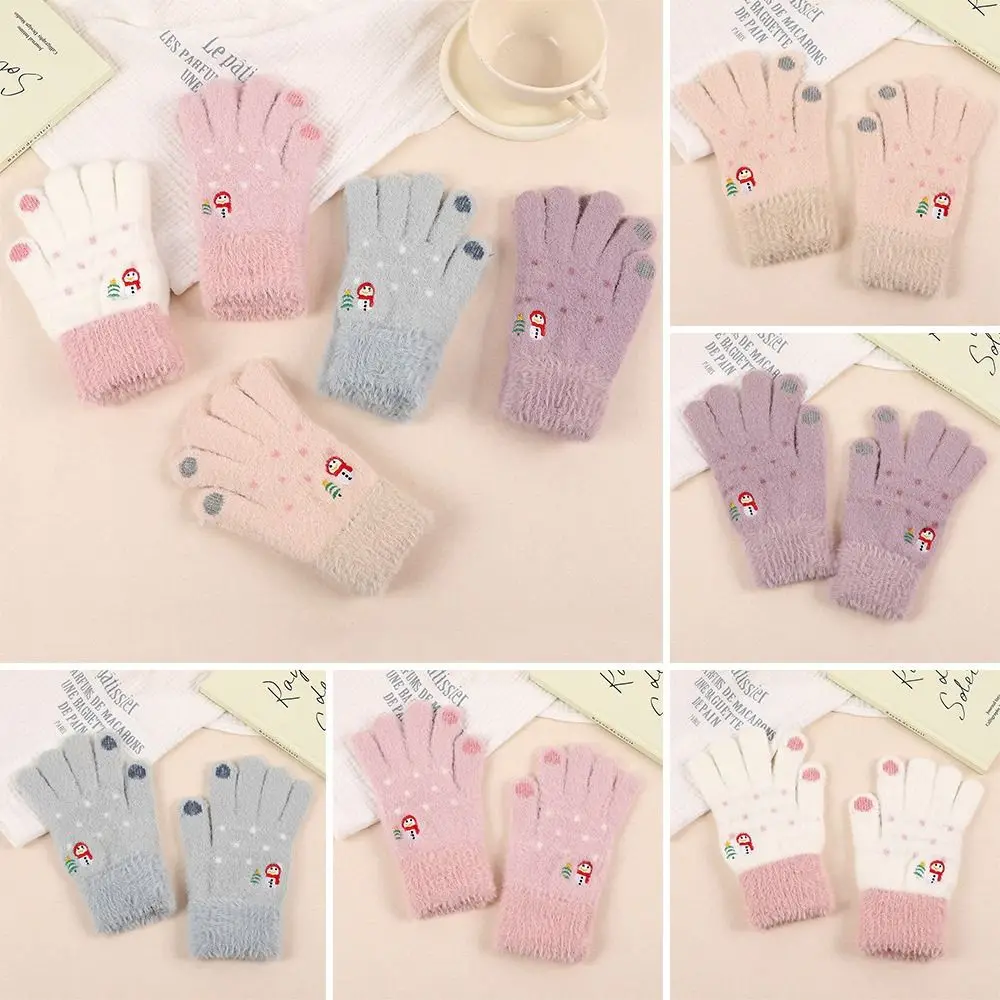 

Fashion Thickened Winter Gloves Non Slip Windproof Warm Gloves Cute Snowman Cold-proof Knitted Gloves Women Men