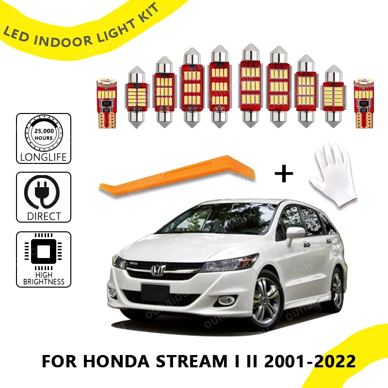 

10Pcs For Honda Stream I II 1 2 2001-2018 2019 2020 2021 2022 No Error Led Bulbs Canbus LED Interior Dome Map Light Kit