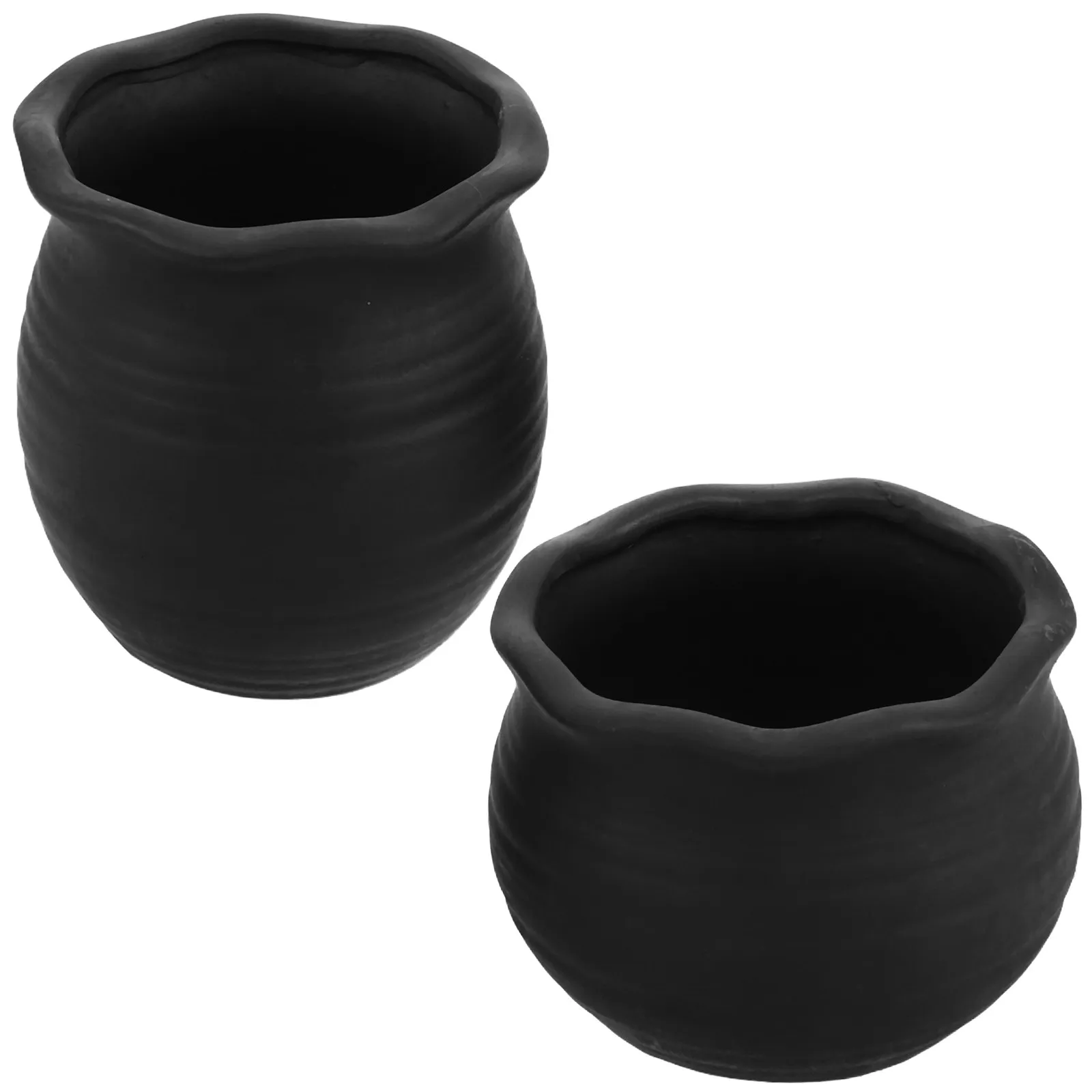 2Pcs Black Terracotta Mini Pots Round Ceramic Succulent Planter Breathable Indoor Flowerpot for Desk Windowsill Shelf