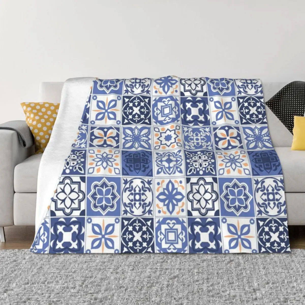 

Blue Portuguese Tile Throw Blanket Flannels Kid'S Camping Furry Blankets