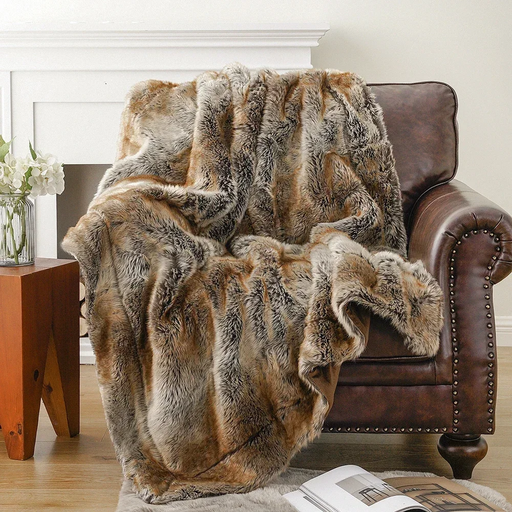 Nordic Imitation Faux Fur Blanket Long Hair Leather Sofa Bedside Cover Light Luxury Thickened Raschel Coral Fleece Blanket