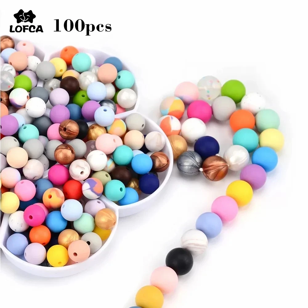 LOFCA Silicone Beads 12mm Round Baby Teething Necklace Food Grade Teether Oral care For Round Silicone Beads BPA Free Set