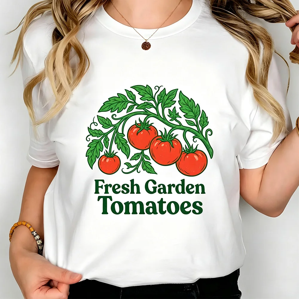 Fresh Garden Tomatoes Graphic T Shirt Vintage Line Art Tomato Vine Leaf Print Unisex Cotton Farm Gardener Casual Vegetable Tee