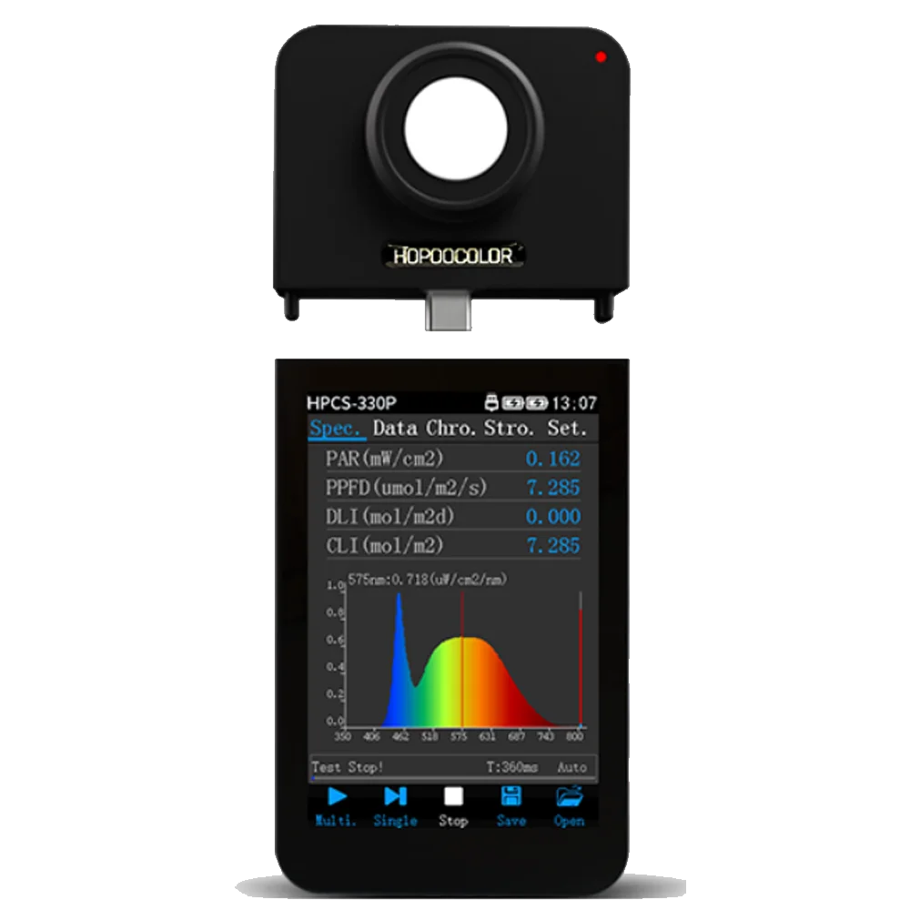 Hopoocolor portable Light spectrometer HPCS310P HPCS330P PPFD Light PAR DLI meter Flicker test Lux CCT Meter Ra tester