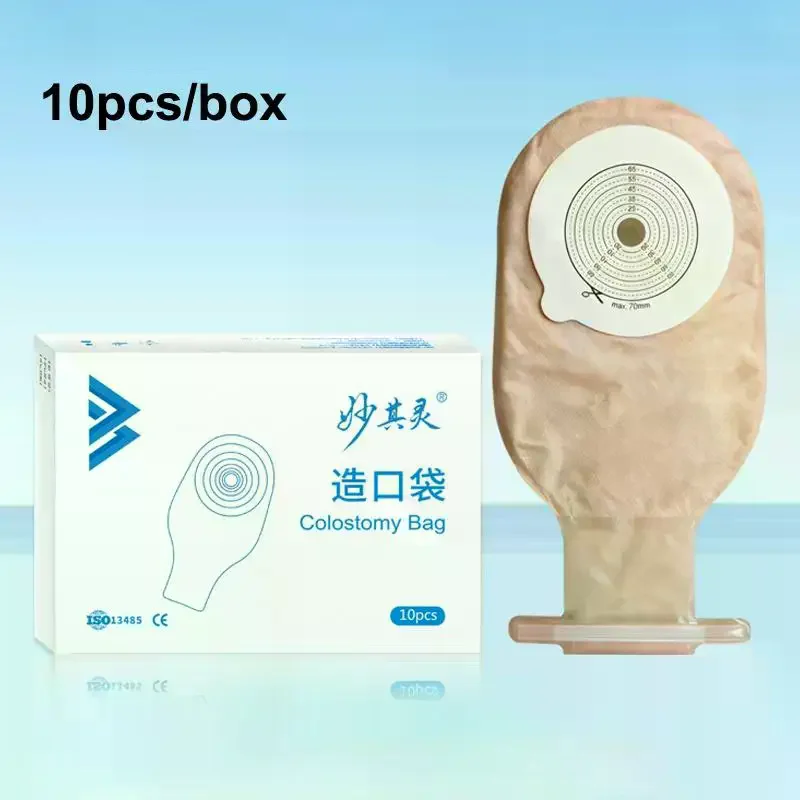 10 PCS One-Piece 20-65mm Cut-to-Fit Ostomy Bags With Drain Valve Closure