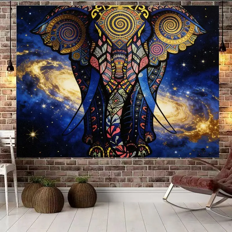 VIKAMA Galaxy Elephant Tapestry, Cosmic Wall Hanging Mandala Wall Art Decor