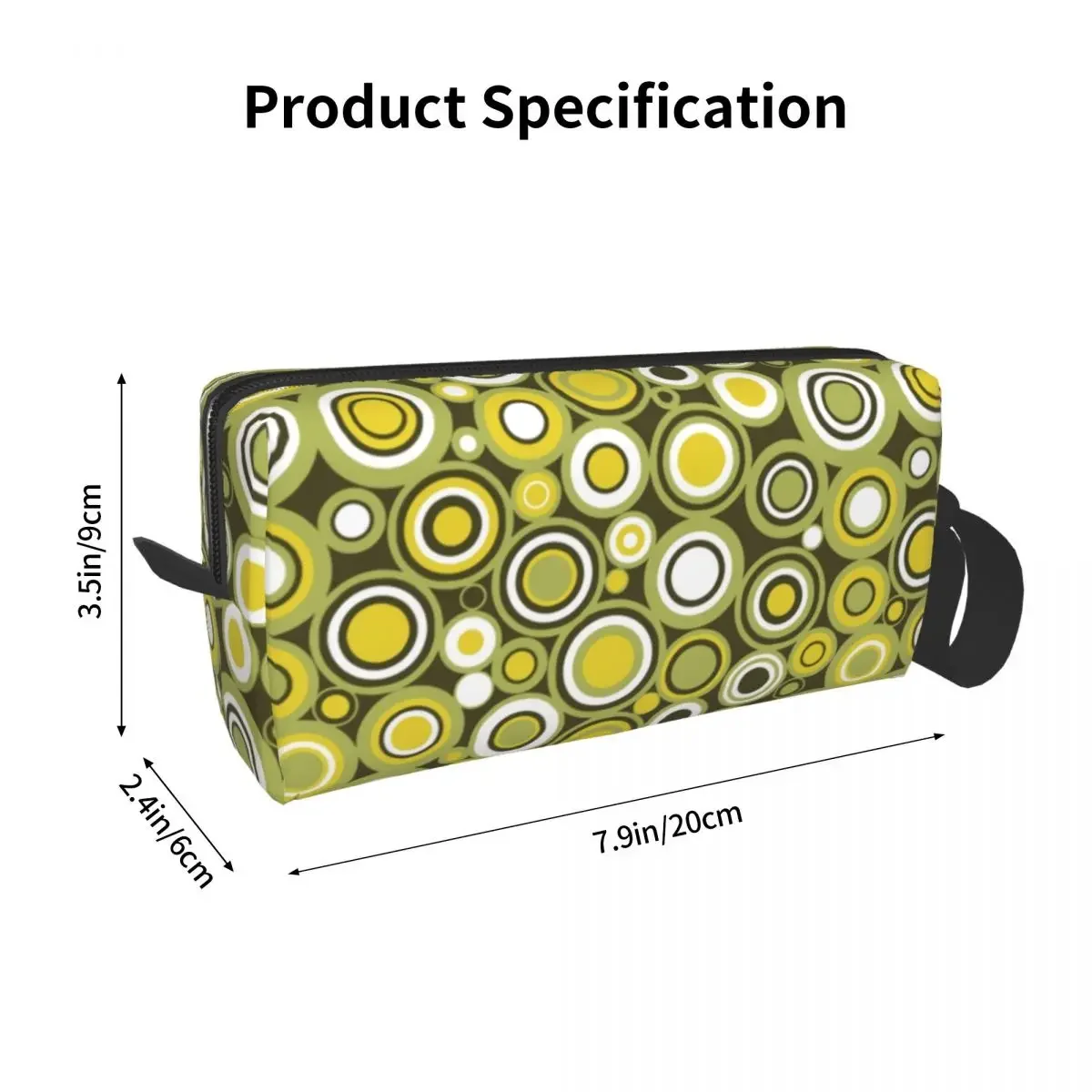 Custom Green Yellow And White Circle Retro Pattern Cosmetic Bag Women Large Capacity Makeup Case Beauty Storage Toiletry Bags