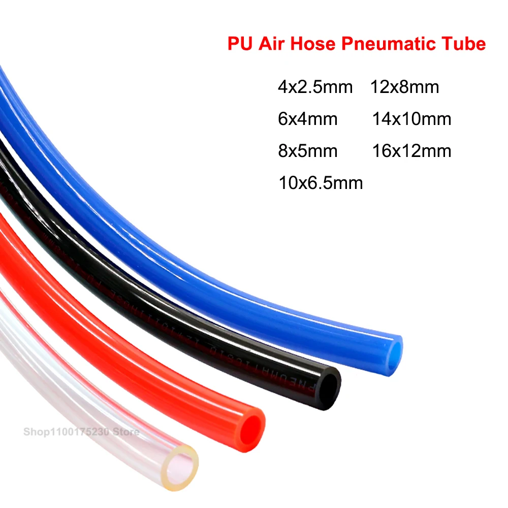 Clear/Blue/Black/Orange-Red Polyurethane PU Hose (ODxID) 4x2.5,6x4,8x5,10x6.5,12x8,14x10,16x12mm High Pressure Tube for Air Oil