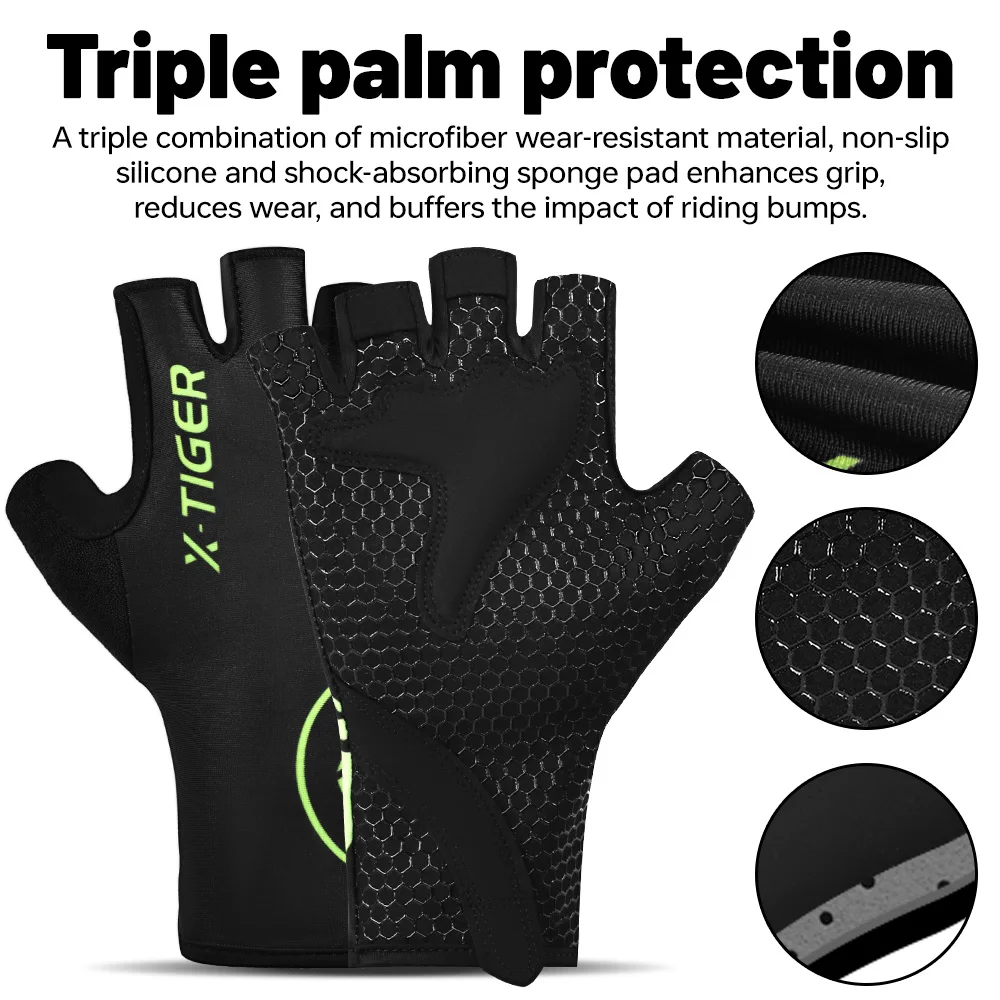 X-TIGER Cycling Gloves Bicycle Protective Gloves Machine Washable Outdoor Breathable Half-Finger Mountain Bike Sports Gloves