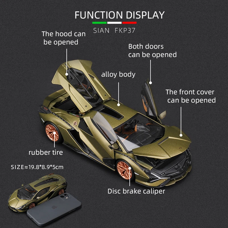 Bburago 1:25 Lamborghini Sian FKP 37 Alloy Sports Car Static Die Cast Vehicles Collectible Model Toys Diecast Voiture Gifts