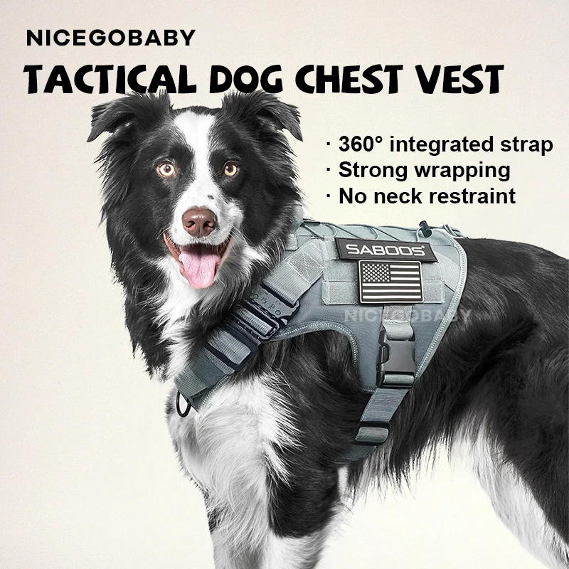 

Tactical dog chest back adjustable vest lead rope explosion-proof impact collar for small, medium and large dogs
