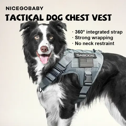 Tactical dog chest back adjustable vest lead rope explosion-proof impact collar for small, medium and large dogs