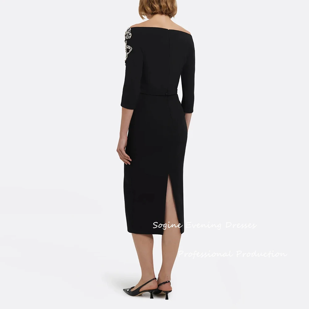 Crepe personalizado vestidos de noite feminino fora do ombro em linha reta 3/4 manga ao ar livre vestindo com contas formal فسات intellimavera