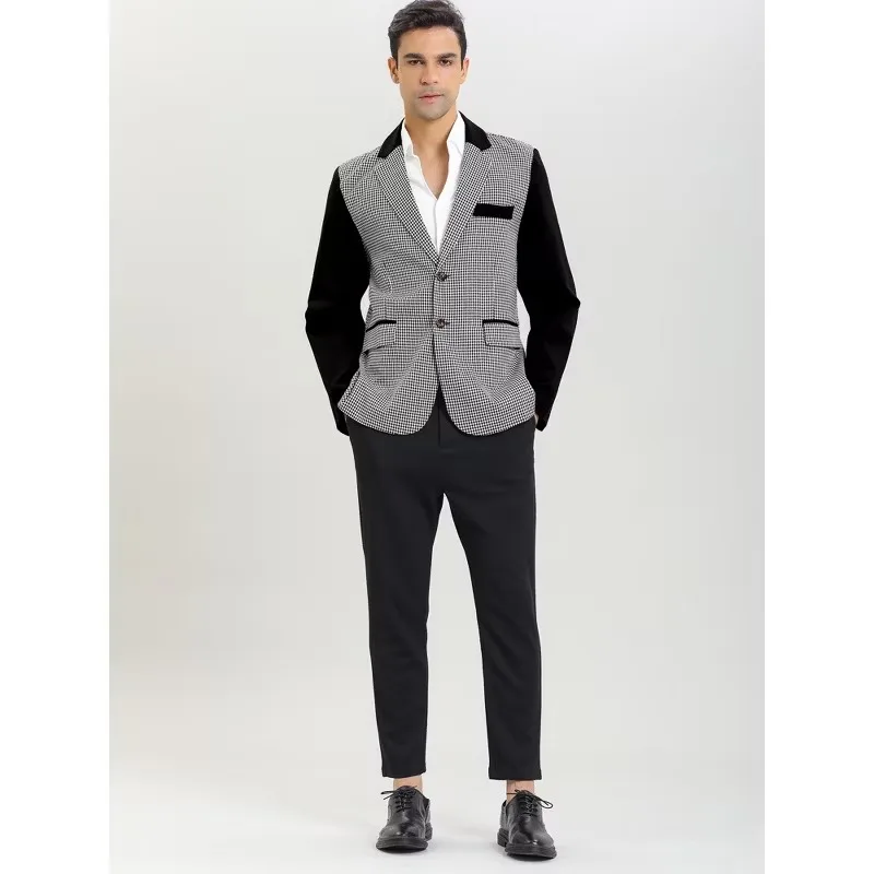 Casual Grid Splicing Men's Suit 2Pcs Blazer Pant 2Buttons Notched Lapel Modern bridegroom Special Occasion Party Wear Customized