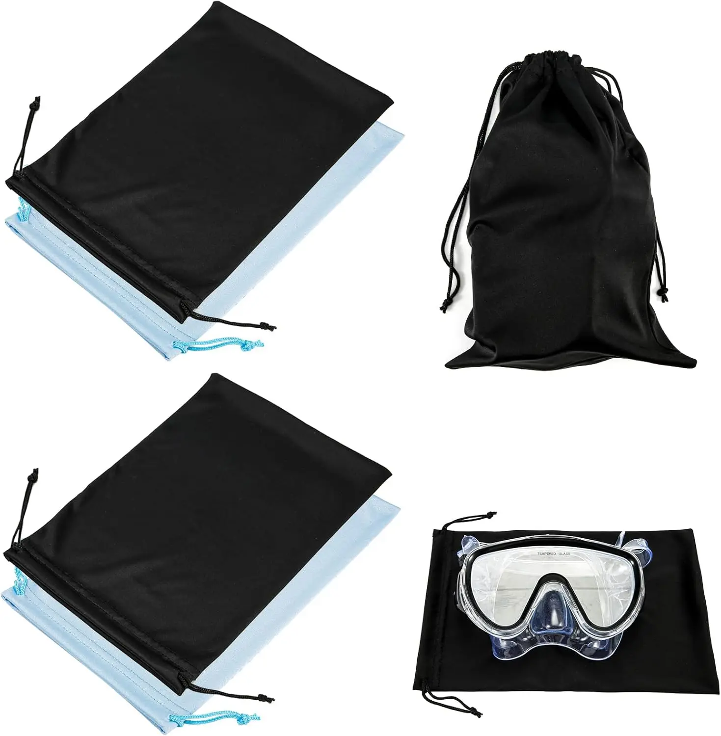 4pcs Goggle Pouch Bag, Microfiber Soft Ski Goggle Pouch with Drawstring Sunglasses Eyeglass Storage Bag for Snow Goggles Sunglas