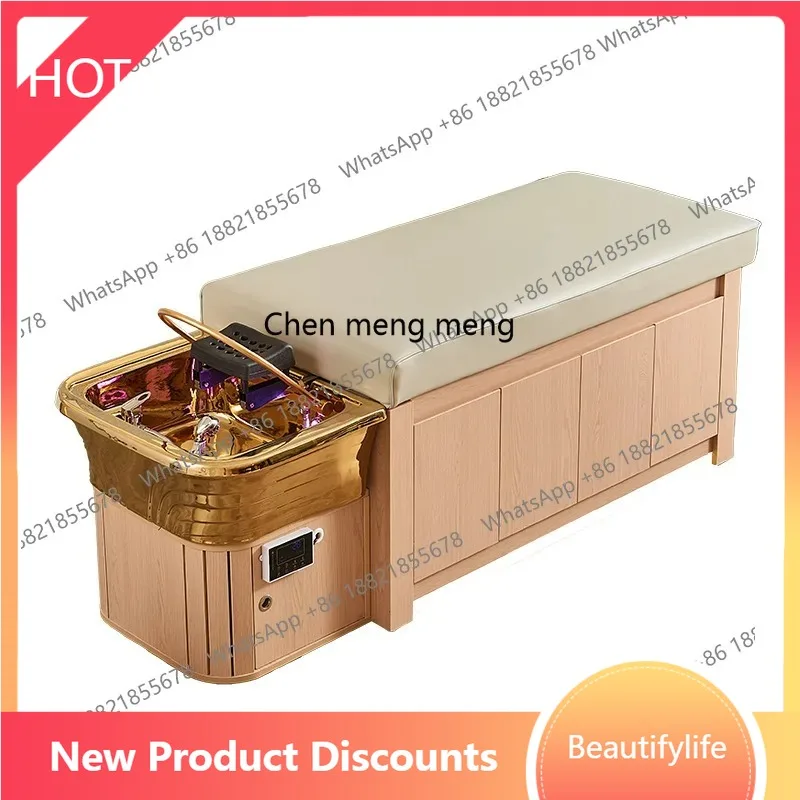 

A38 Позолоченная керамическая раковина, кровать для шампуня, каркас из массива дерева с местом для хранения, кровать для промывки головы с циркуляцией воды