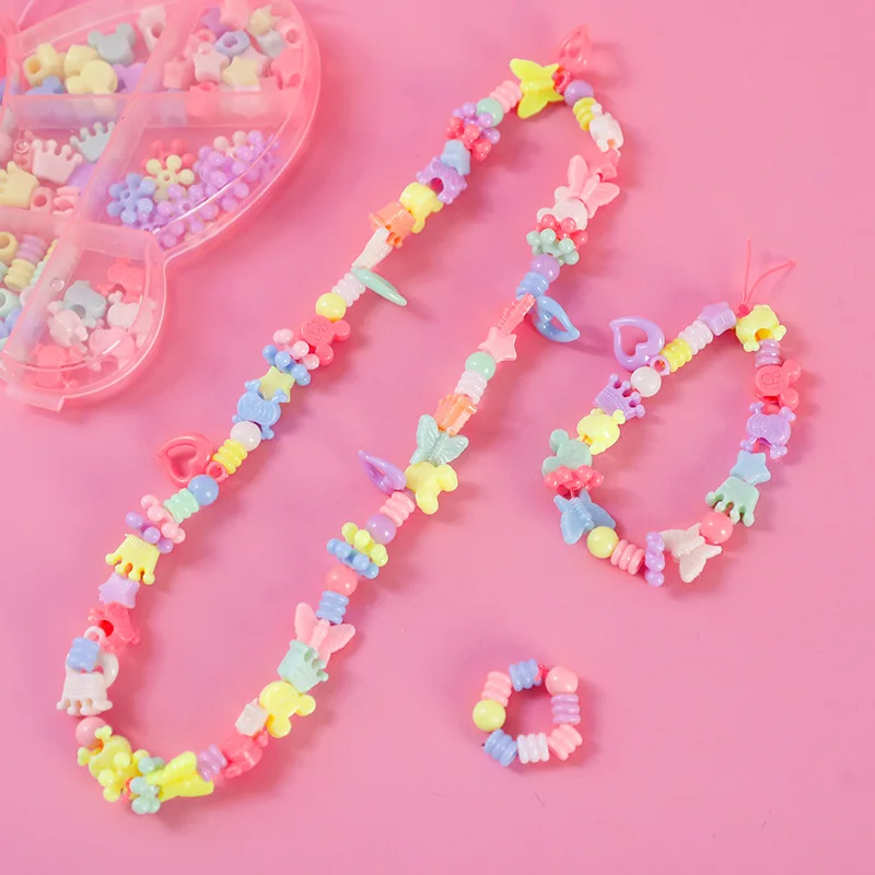 Children Beads Cartoon Shape Box Set DIY Handmade Bead Toy Necklace Building Kit Girl Weaving Bracelet Jewelry Making Toy Gift