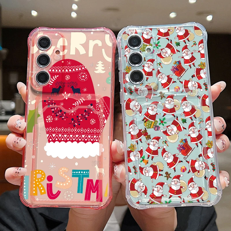 Card Bag Phone Case For Samsung Galaxy S26 s25 S24 Ultra S25 FE A18 A57 A37 A17 A56 A27 A55 A36 Christmas Stocking Printed Cover