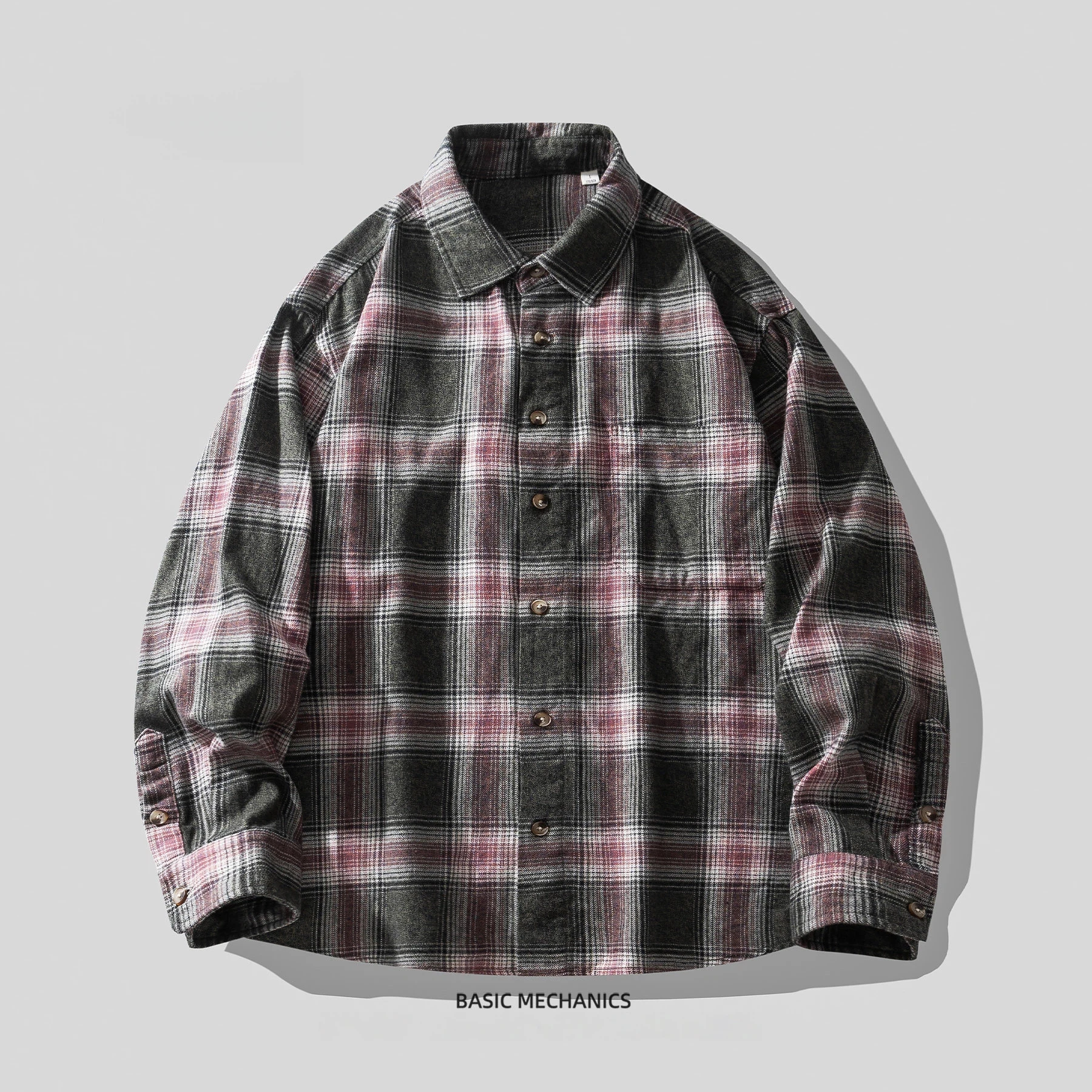 Vintage Brushed Plaid Shirt Men Retro Blue Yellow Check Long Sleeve Shirts Casual Oversized Shirt Autumn Loose Outerwear Blouse