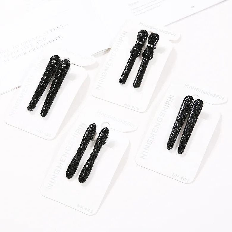 1pair Korean Bling Bow Duckbill Hair Clips Rhinestone Coated for Women Side Bangs Baby Hair Grips Fashion Hairpins