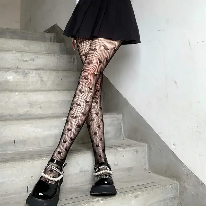 Lace Cute Black G Stockings Trousers Tights Japanese Gothic Women Sexy Love Print Punk Lolita Dark Fishnet Mesh Goth Pantyhose