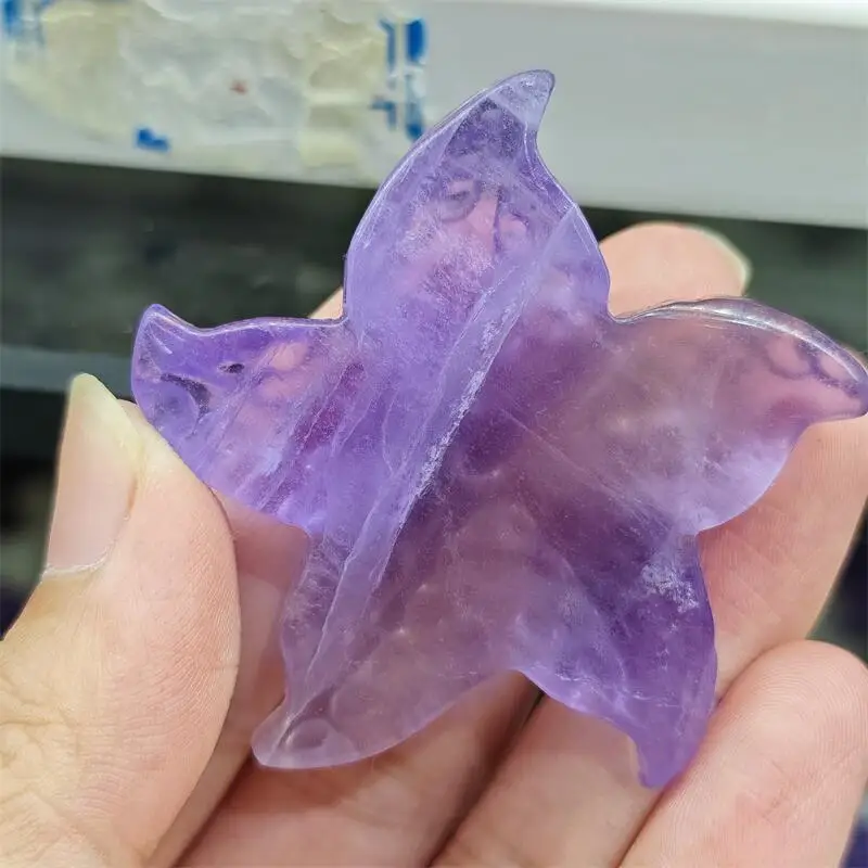 Natural Purple Fluorite Starfish Carving Healing Reiki Figurine Crystal Carving Statue Crafts Home Decorat Gift 1PCS